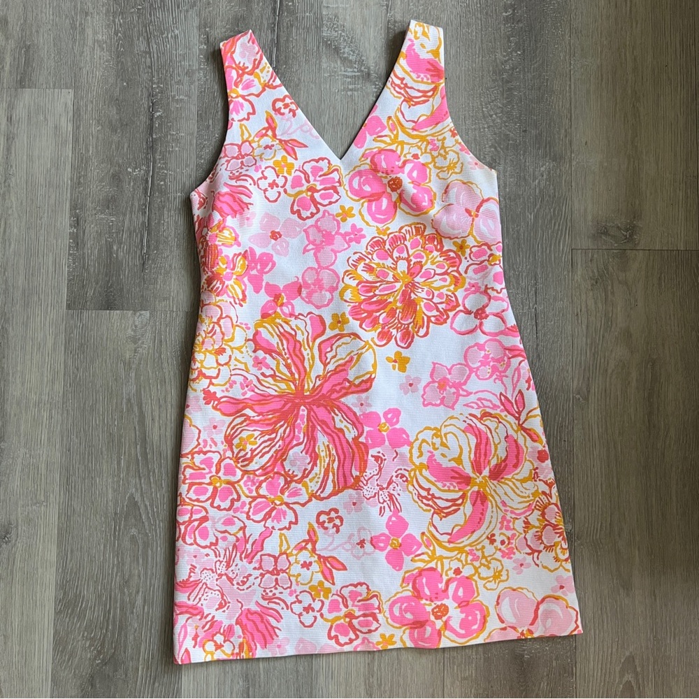 Lilly Pulitzer Floral Pink and Yellow Sleeveless Dress Size Medium